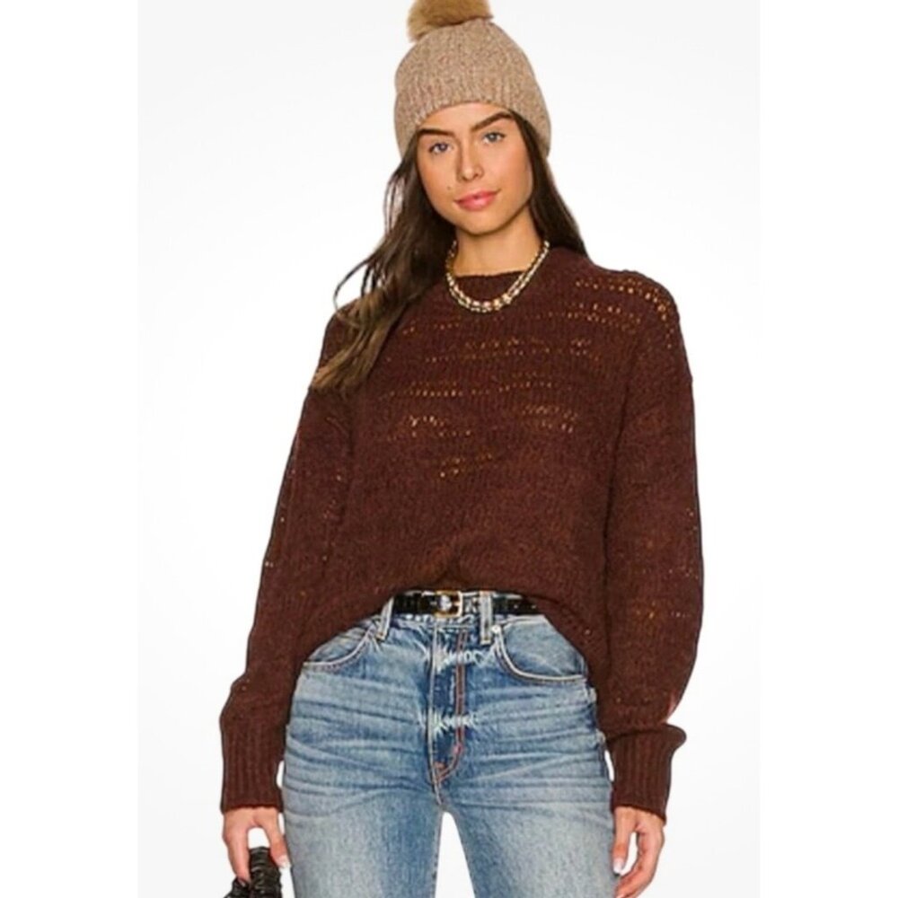 Rails Reagan Raisin Baby Alpaca Sweater Women XL Brown Wool Open Knit High Neck